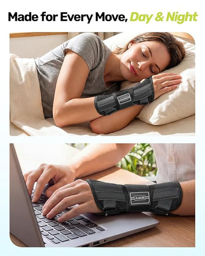 Rakiie Upgraded Carpal Tunnel Wrist Brace, Night Sleeping Support for Arthritis, Sprain & Tendonitis Pain Relief, Flexible 3-Bar Support, Breathable Hand Splint for Typing, Work & Housework, Fit for Men & Women (Gray, Medium, Left Hand)