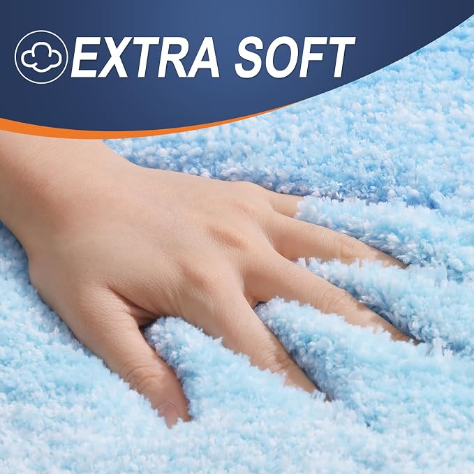 OLANLY Bathroom Runner Rugs Mat 70x24, Extra Soft Absorbent Microfiber Bath Rugs, Rubber Backing, Quick Dry, Washable Long Bath Mats for Bathroom, Tub and Shower, Home Decor Accessories, Sky Blue