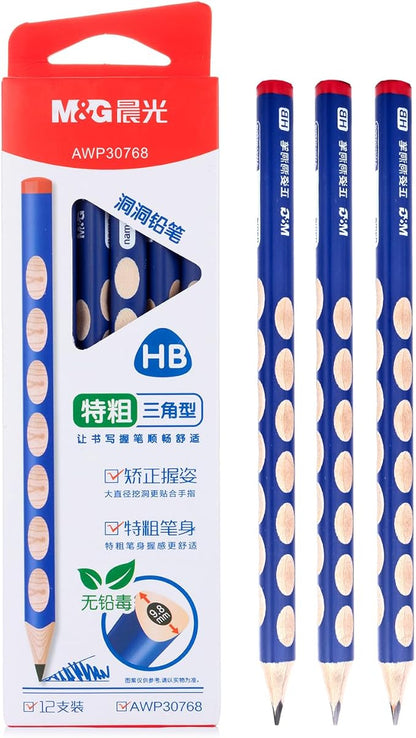 M&G 12 Pcs Triangular Pencils for Kids, Triangular Pole with Grip Correction HB Pencils, Pre-sharpened, Graphite Wood Pencils with Smooth Writing for School, Office, Painting, Sketching, Weddings