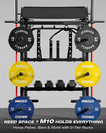 Mikolo Smith Machine, Multi-Function Power Cage with Dual Pulley System, Vertical Leg Press Attachment, Squat Rack Power Rack with More Training Attachment for Home Gym