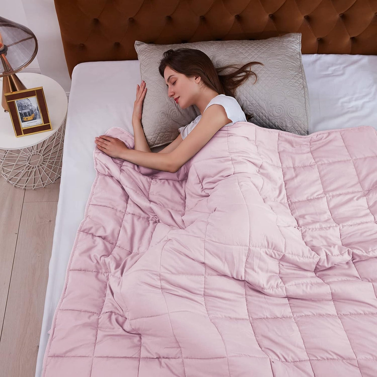 L'AGRATY Weighted Blanket - 60"x80" 22lbs Cooling Breathable Heavy Blanket Microfiber Material with Glass Beads Big Blanket for Adult All-season Summer Fall Winter Soft Thick Comfort Blanket