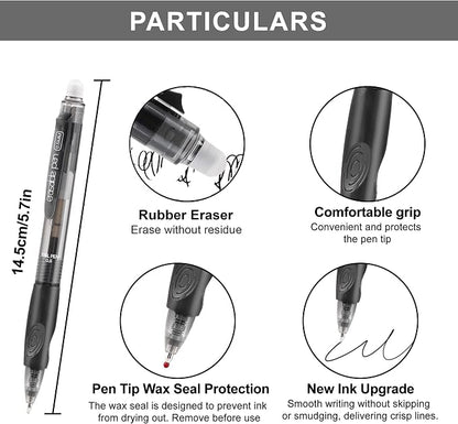 USUAL 54 Black Retractable Erasable Gel Pens Clicker, Fine Point(0.5mm), Make Mistakes Disappear, Premium Comfort Grip, Black Ink for Planners,Smooth Writing Pen Office Back-to-School Supplies