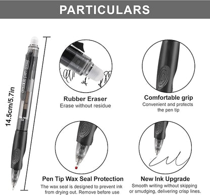 USUAL 90 Black Retractable Erasable Gel Pens Clicker, Fine Point(0.5mm), Make Mistakes Disappear, Premium Comfort Grip, Black Ink for Planners,Smooth Writing Pen Office Back-to-School Supplies