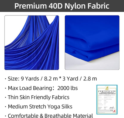 PRIOR FITNESS Aerial Silks Kit Colorful 9/15/20 Yards 40D Nylon Fabric Hammock Set With Hardware & Guide for All Levels Of Aerial Yoga Practice and Acrobatic Flying For Adults Aerial silk