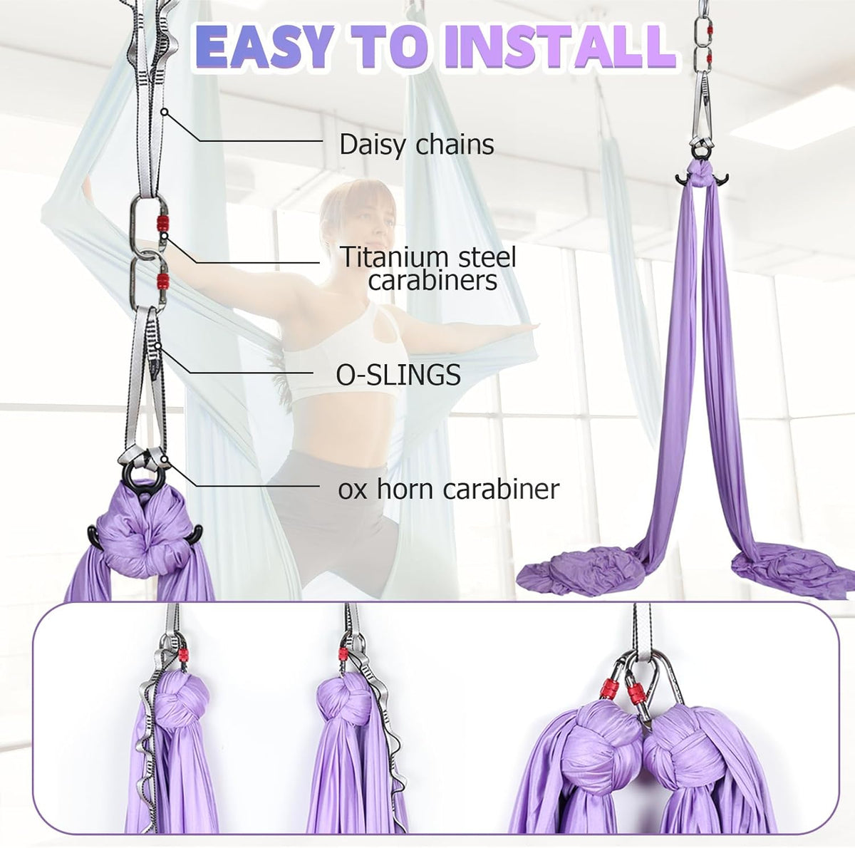 Aerial Silks Kit & Aerial Yoga Hammock - 11Yd Premium Fabric Hardware - Easy Setup for Flying Yoga, Aerial Swing & Fitness - Supports Up to 14ft Rigging