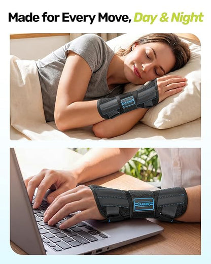 Rakiie Upgraded Carpal Tunnel Wrist Brace, Night Support for Arthritis, Sprain & Tendonitis Pain Relief, Flexible 3-Bar Support, Breathable Fit Hand Splint for Men & Women (Blue, Small, Right Hand)