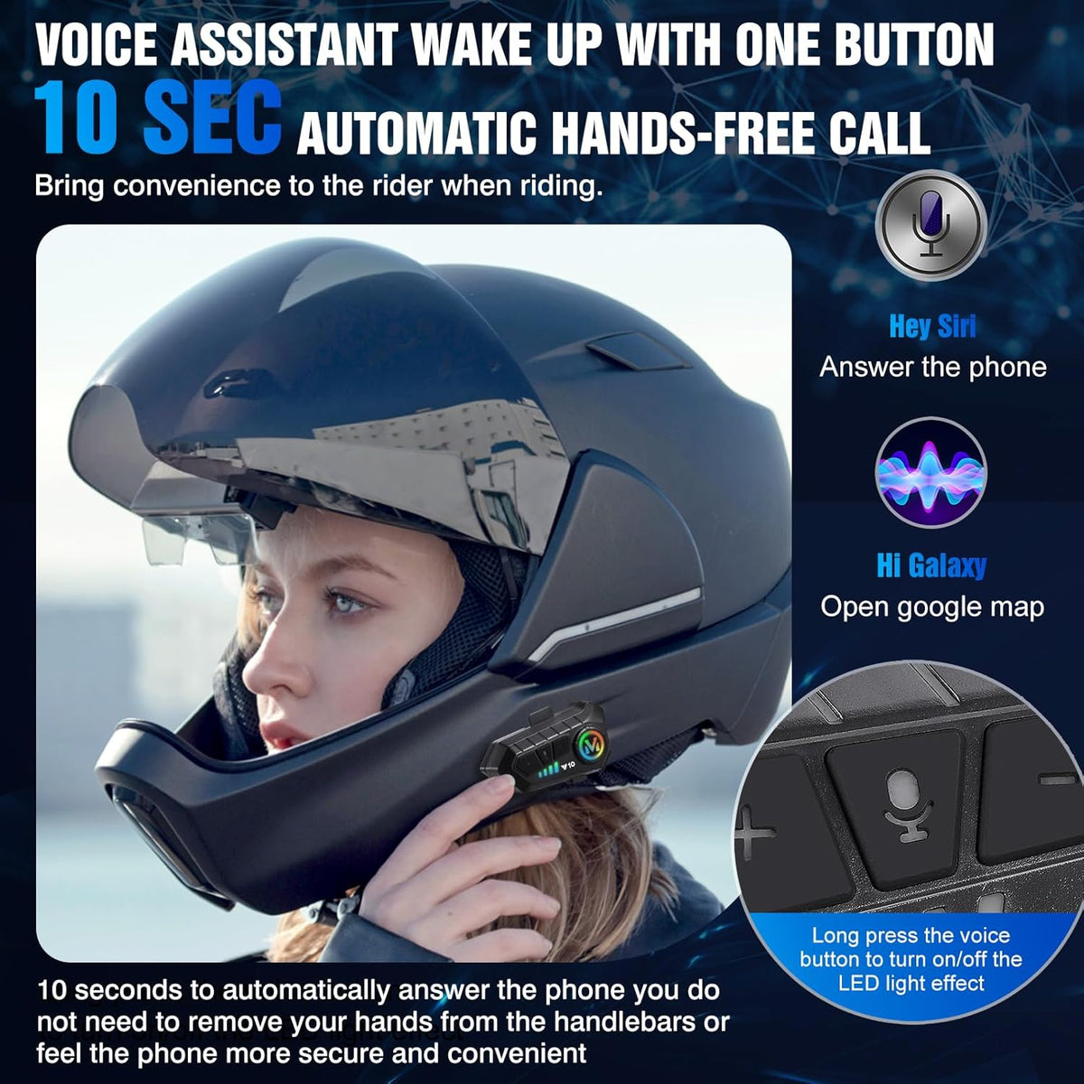 FEYA Motorcycle Helmet Speakers High Battery Life Helmet Headphone IPX6 Automatic Answer/Call Music Control/Intelligent Noise/Wake up Siri, 2 Different Types of Mic - Compatible with All Helmets