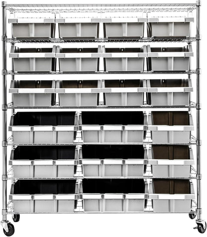 Seville Classics Heavy Duty NSF Bin Rack Solid Steel Wire Shelving Storage Unit, Patented Organizer for Garage, Warehouse, Office, Restaurant, Classroom, Kitchen, Gray, Includes 21 Bins