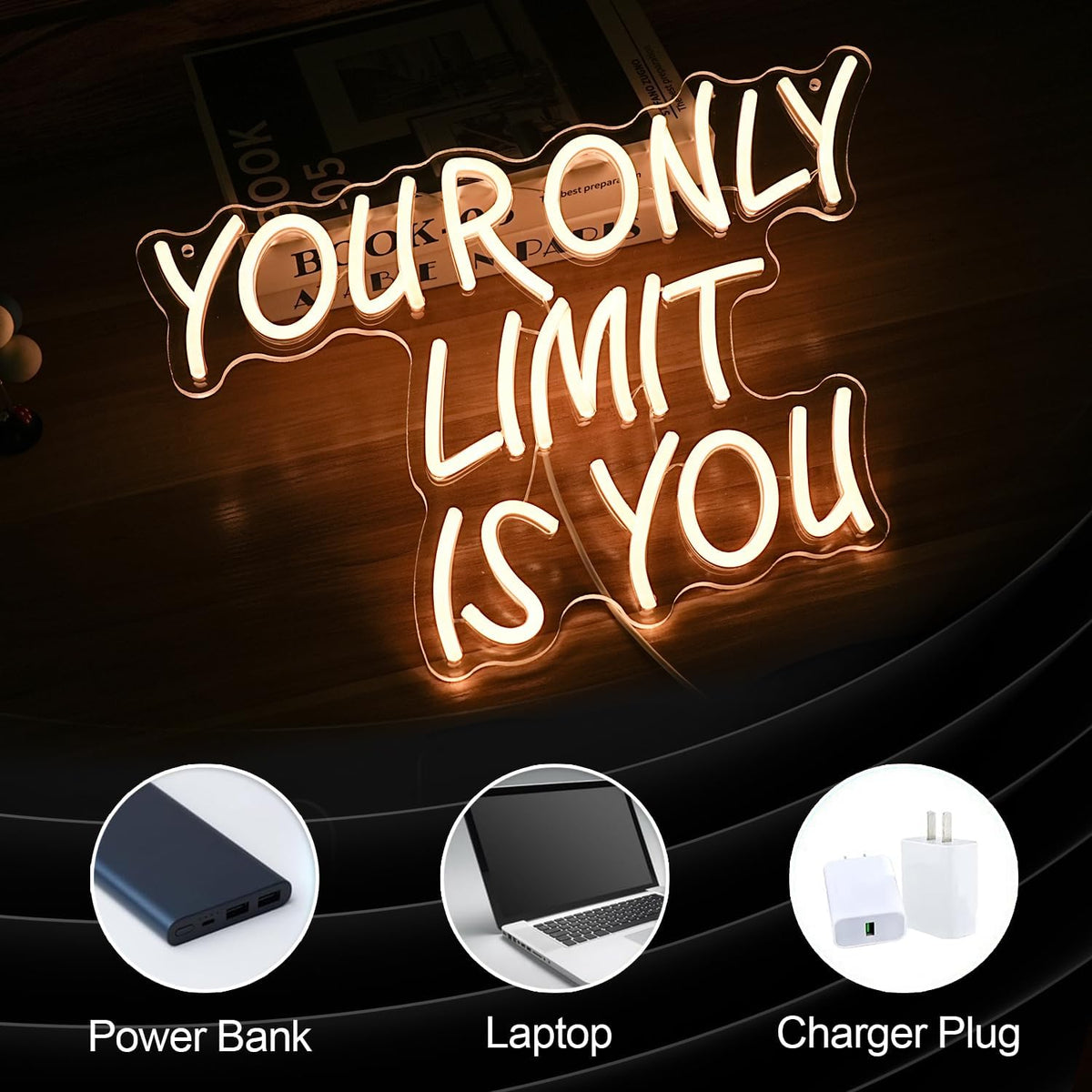 Your Only Limit Is You Neon Sign USB Powered Motivational Letters Neon Light Sign for Wall Decor Dimmable LED Warm White Positive Quote Light Up Sign for Classroom Bedroom Office Study Room
