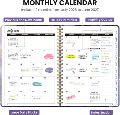 Planner 2026-2027, Academic Year Monthly & Weekly Planner Caledndar, July 2026 - June 2027, Hardcover Large Planning Agenda Book with Tabs for School Office Supplies, 8.5" x 11" - Cosmic Amethyst