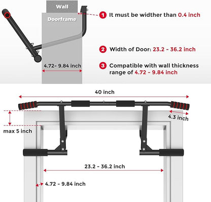 ONETWOFIT Pull Up Bar for Doorway, 440 lbs Heavy Duty Upper Body Fitness Workout Bar for Home Gym Exercise, Multi-Grip Strength Wall Mounted Door Frame Chin-Up Bar for Almost All Doors