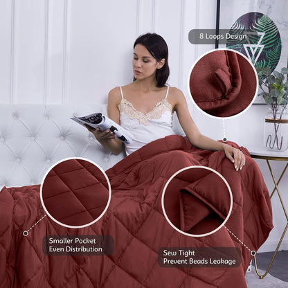 L'AGRATY Weighted Blanket - 48"x72" 15lbs Cooling Breathable Heavy Blanket Microfiber Material with Glass Beads for Adult All-Season Summer Fall Winter Soft Thick Comfort