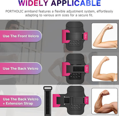 PORTHOLIC 2025 Running Armband Water Resistant Sports Phone Holder Case with Extension Strap, Key Card Slot Up to 6.9" Phone for iPhone 17/16/15/14/13 Plus Air Pro Max XR/XS, Galaxy S25/24/S10