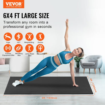 VEVOR Large Exercise Mat, Non Slip High Density Premium Yoga Mat, Exercise Yoga Mat for Men Women, Fitness & Exercise Mat with Bag & Carry Strap, for All Types of Home Yoga, Pilate & Floor Workout