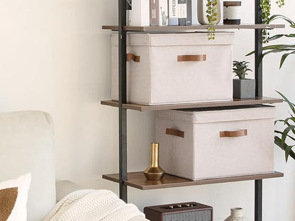 StorageWorks Fabric Storage Bins with Lid, Decorative Storage Boxes for Shelves, Stackable Closet Organizer Basket with Handles, Jumbo, Brown and Beige, 2-Pack