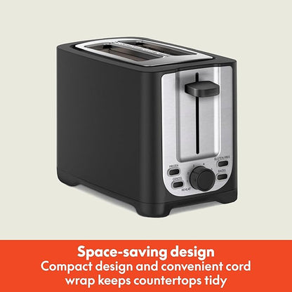 bella 2 Slice Toaster with Auto Shut Off, Extra Wide Slots & Removable Crumb Tray and Cancel, Defrost & Reheat Function, Toast Bread, Bagel & Waffle, Black