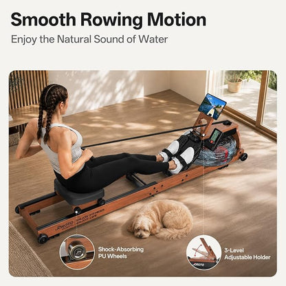 JOROTO Water Rowing Machines for Home, Foldable Rowing Machine with 400LBS Weight Capacity, Dedicated Monitor & Bluetooth APP, Large Water Tank & Comfortable Seat for Immersive Water Rower