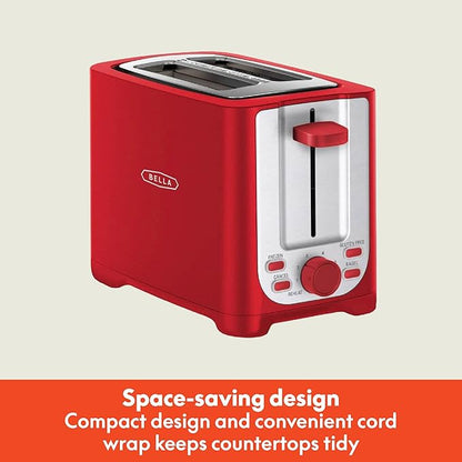 BELLA 2 Slice Toaster with Auto Shut Off - Extra Wide Slots & Removable Crumb Tray and Cancel, Defrost & Reheat Function - Toast Bread, Bagel & Waffle, Red