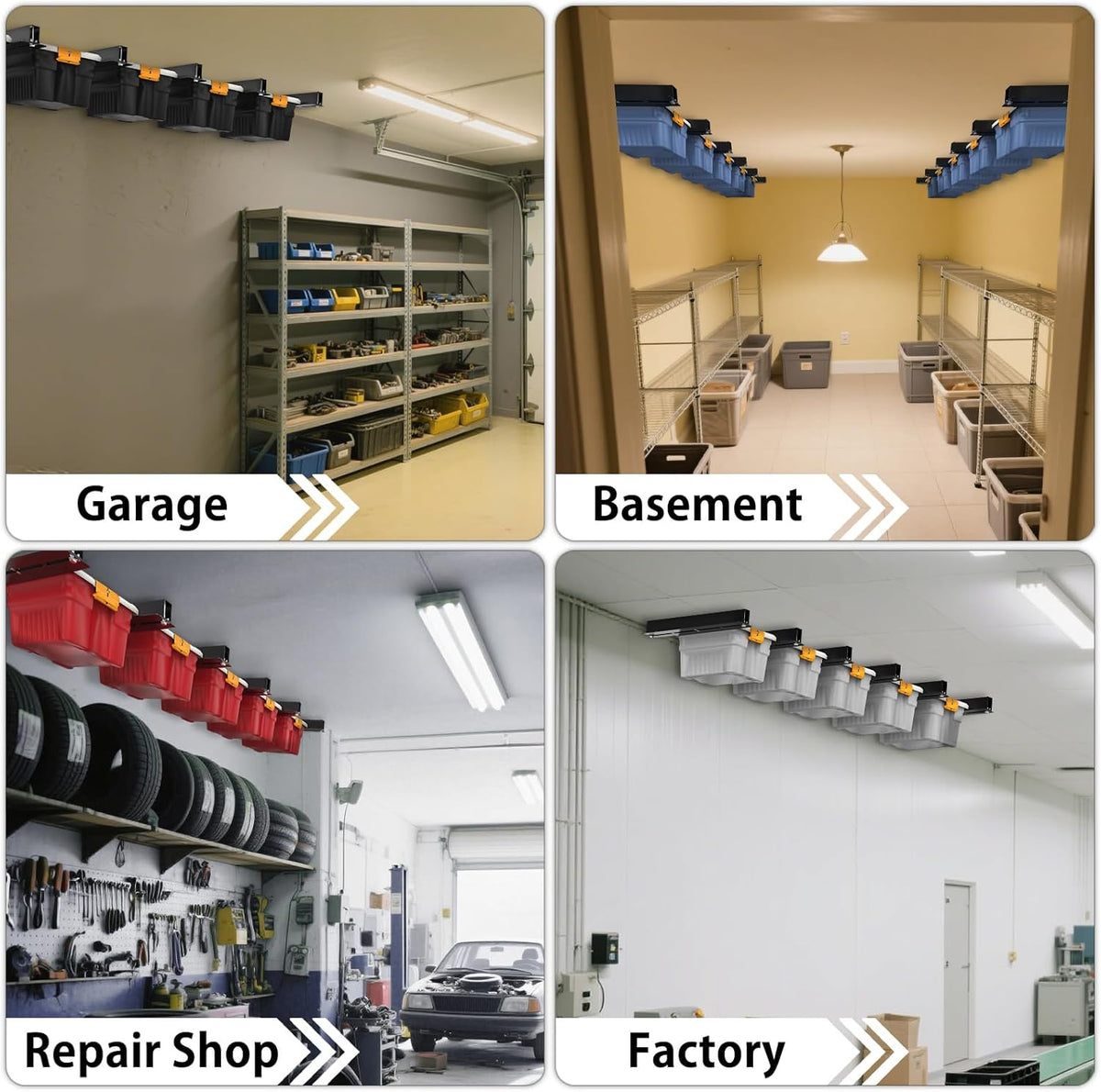 Overhead Garage Storage Rack, Heavy Duty Ceiling Storage Rack, Powder Coated Tote Storage Racks for Garages, Sheds, Storerooms (6 PCS, for 5 Bins)