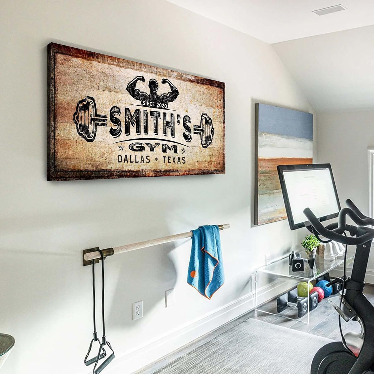 TAILORED CANVASES Personalized Gym Sign Wall Art Decor - Motivational Canvas for Home, Workout Room, Garage, Fitness Center - Inspirational Posters With Name on Rustic Copper, 60x30in