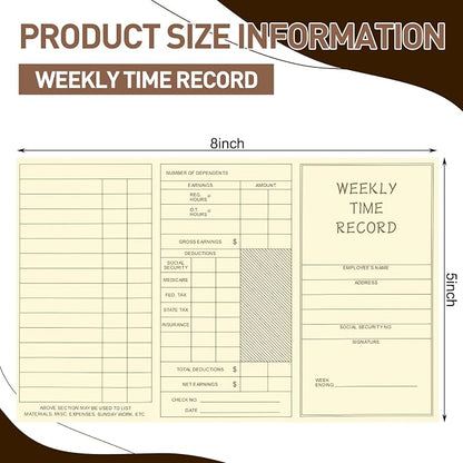 250 Count Weekly Employee Time Cards Preprinted Record Time Sheets Pocket Size 5 x 2.67 Inches Two Sided Yellow Print Timecards for Punch Clock Attendance Payroll Recorder Business
