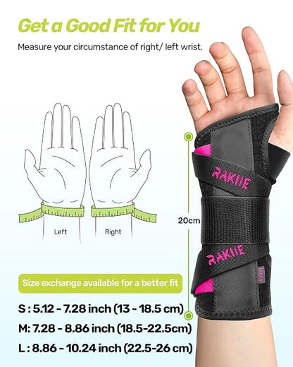 Rakiie Upgraded Carpal Tunnel Wrist Brace, Night Sleeping Support for Arthritis, Sprain & Tendonitis Pain Relief, Flexible 3-Bar Support, Breathable Hand Splint for Typing, Work & Housework, Fit for Men & Women (Pink, Small, Right Hand)
