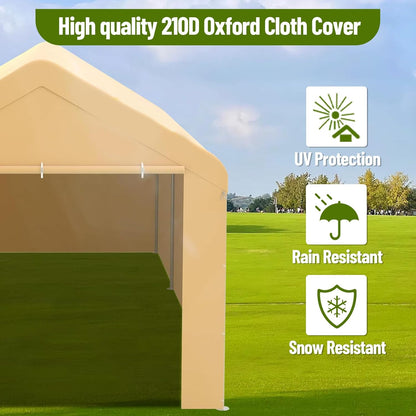 10 x 20FT Heavy Duty Carport with Roll-Up Windows, Portable Garage with Removable Sidewalls & Doors, Portable Car Tent Garage with Roll-Up Windows and All-Season Tarp, for Car, Truck,