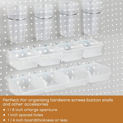 Yookeer 20 Pcs Pegboard Bins and Cups with Hooks and Loops Peg Assortment Organizer Accessories Various Tool Organizer Pegboard Baskets Set for Garage Workshop Workbench Office(Clear)