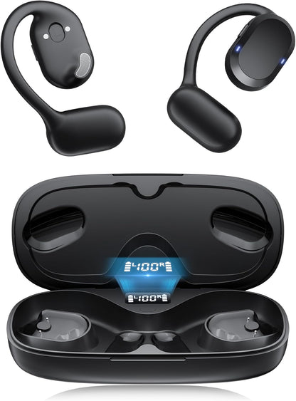 Open Ear Headphones, Open Ear Earbuds, IPX7 Waterproof, Bluetooth 5.3 True Wireless Sports Over Ear Earbuds with Earhooks, Built-in Mic, Crystal-Clear Calls for Running Workout Cycling Driving