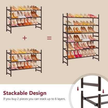 Tajsoon 3 Tier Expandable Shoe Rack for Closet, 28“-41“Adjustable & Stackable Shoe Shelf Storage, Metal Shoe Rack Organizer for Front Door Entrance, Closet, Garage, Entryway, Bronze