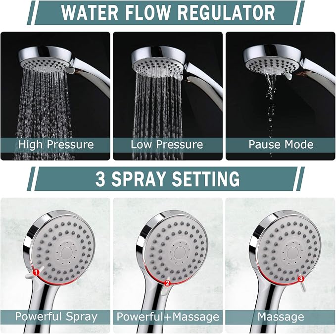 Taiker Filtered Shower Head, High Pressure Rainfall Shower Head/Handheld Shower Filter Combo, Luxury Modern Chrome Plated with 60'' Hose Anti-leak with Holder (Silver)