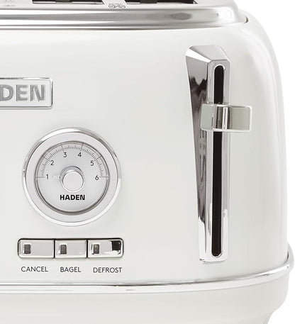 Haden Dorset 4 Slice Wide Slot Stainless Steel Toaster with Adjustable Browning Control & Non-Slip Feet, Ivory & Chrome