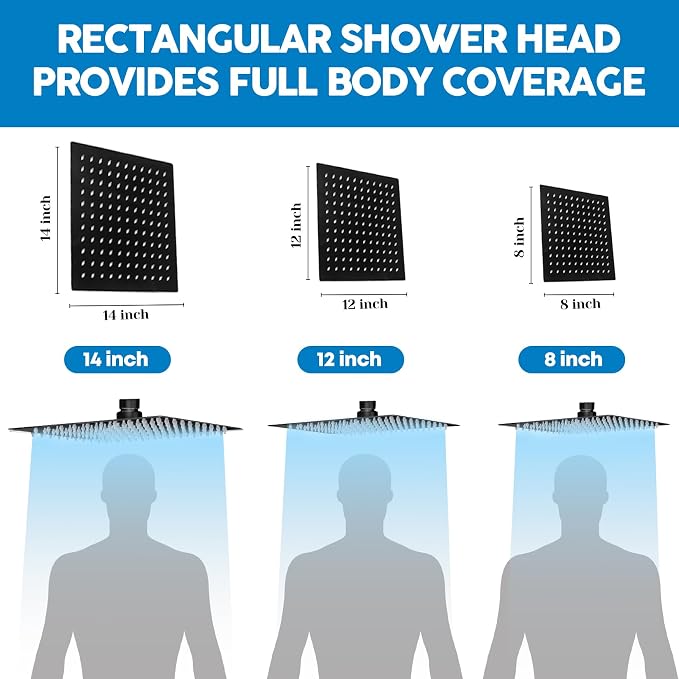 Shower Head,8”Rain Shower Head with Handheld Spray Combo and Adjustable Extension Arm/3-Way Flow Regulator/Shower System,High Pressure Rain Fall Hose,Matt Black