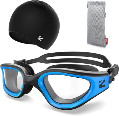 ZIONOR G1 Lite Swim Goggles with Swim Cap Comfortable Anti-fog Swimming Goggles Cap Set for Adult Men Women