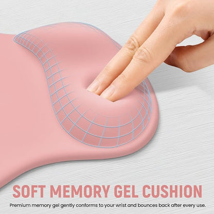 Ergonomic Mouse Pad with Wrist Rest, Gel Wrist Support, Pink | 10.2 x 7.6 in Mouse Pad with Smooth Fabric Surface and Non-Slip Rubber Base for Office, Home, Study, and Gaming