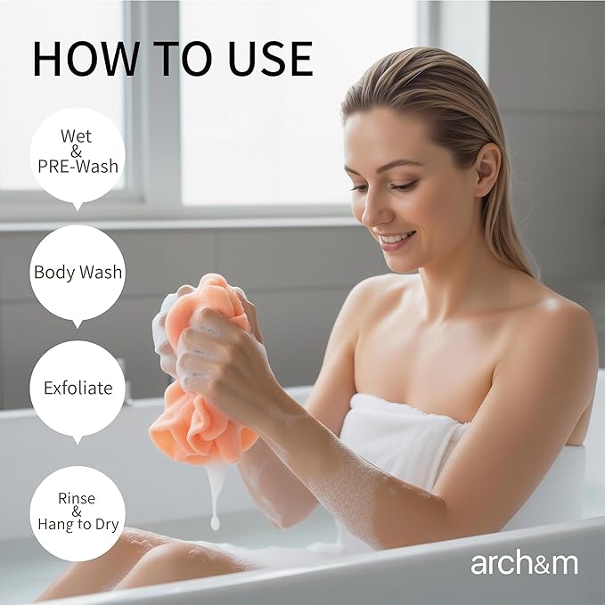ARCH&M Exfoliating Towel 3-Pack, Nylon, Brown Purple Navy-Blue | Exfoliating Washcloth, 35-Inch, Japanese Washcloth, Deep Exfoliation, Daily Use, Glowing Silky-Smooth Skin