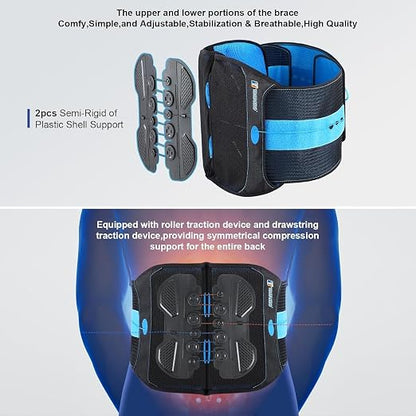 TIMTAKBO Lower Back Brace with Dual-Pulley System Black L/XL | Adjustable Lumbar Decompression Belt for Herniated Disc, Sciatica & Scoliosis – High-Support Back Brace for Men & Women
