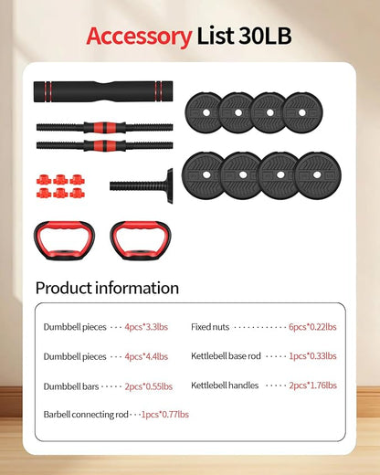 Adjustable Dumbbells,20/30/40/60/80lbs Free Weight Set with Connector, 4 in1 Dumbbells Set Used as Barbell/Kettlebells/Push up Stand, Fitness Workout Equipment for Home Gym for Youth,Women/Men