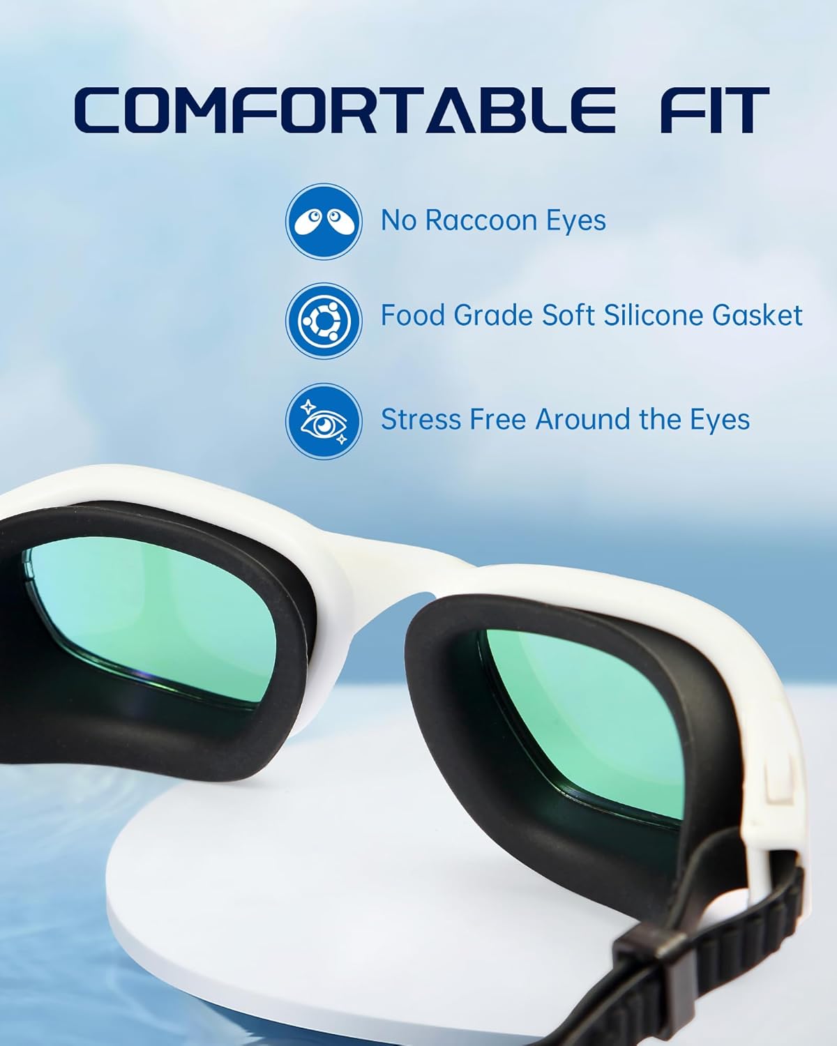 Swim Goggles, Goggles Adult with Swimming Cap, Nose Clip & Ear Plugs, UV Protection Anti-Fog Lens and Case for Adult