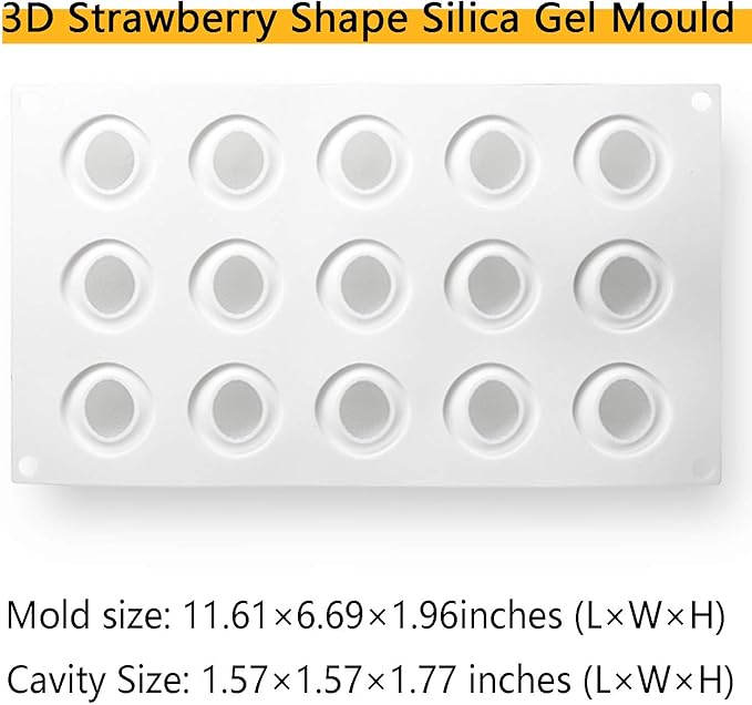 OCPO KITCHEN 3D Strawberry Silicone Mold for Baking Mousse Cake, Fruit Dessert, Pastry, Chocolate, Pudding, Ice Cream, Cake Decoration Mold, Strawberry Shape (15 Cavity)