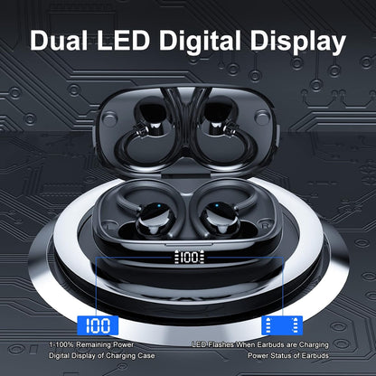 Wireless Earbuds, HiFi Stereo Sport Bluetooth 5.3 in-Ear Headphones with Earhooks, 48H Deep Bass, LED Display, Noise Cancelling, IP7 Waterproof Earphones Built-in Microphone for Running