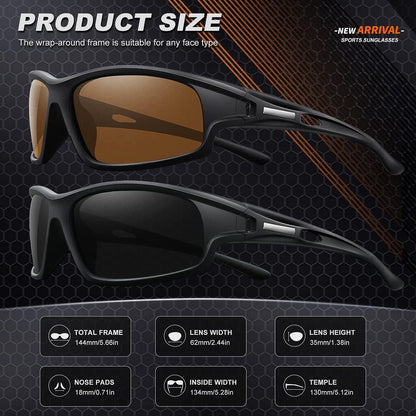Polarized Sports Sunglasses for Men 100% UV Protection Wrap Around Unbreakable Sun Glasses for Fishing Driving