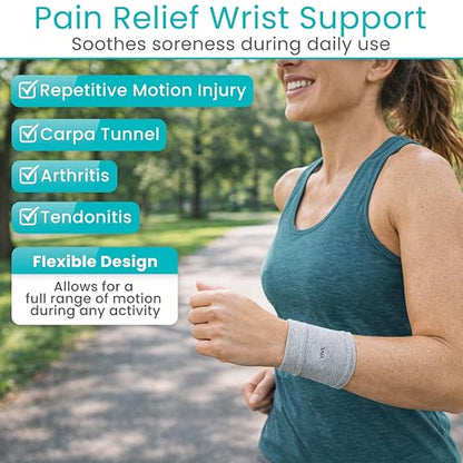 Vive Wrist Compression Sleeves for Women & Men (Pair) - Elastic Support | Wristband for Pain Relief & Circulation - Wrist Support for Carpal Tunnel, Arthritis, Tendonitis - Great for Sports Injury