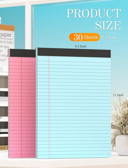 Colored Legal Pads 8.5 x 11, 2 Pack Pink Notebook Paper 8.5 x 11 Note Pads