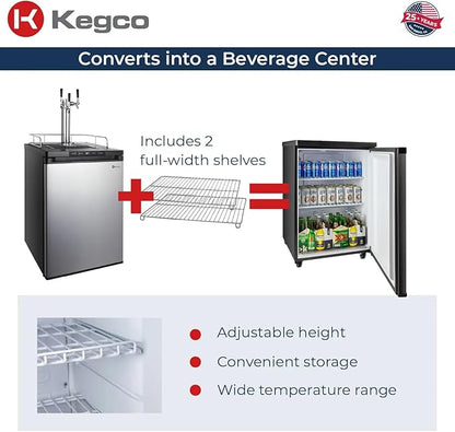 Kegco HBK309S-3 Full-Size Digital Homebrew Kegerator Triple Faucet Ball Lock Keg Dispenser Stainless, Stainless Steel