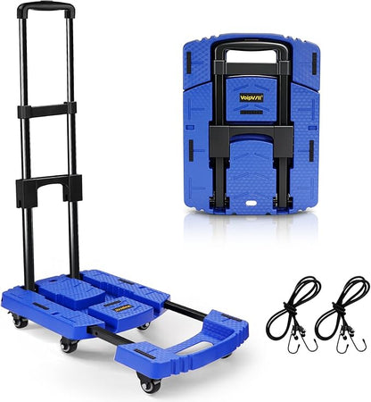 Voipvvii Folding Hand Truck 500lbs, Portable Heavy Duty Dolly Cart, 6 Wheels Collapsible Luggage Cart with 2 Elastic Ropes - Compact Trolley Cart for Easy Moving - Ideal Hand Cart for Travel and More