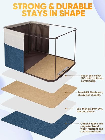 BALEINE 3 Pack Fabric Closet Storage Bins for Shelves, Linen Closet Organizers and Storage, Decorative Baskets for Organizing, Shelf, Clothes, Home, Office (Navy Blue, 12"x8"x8")