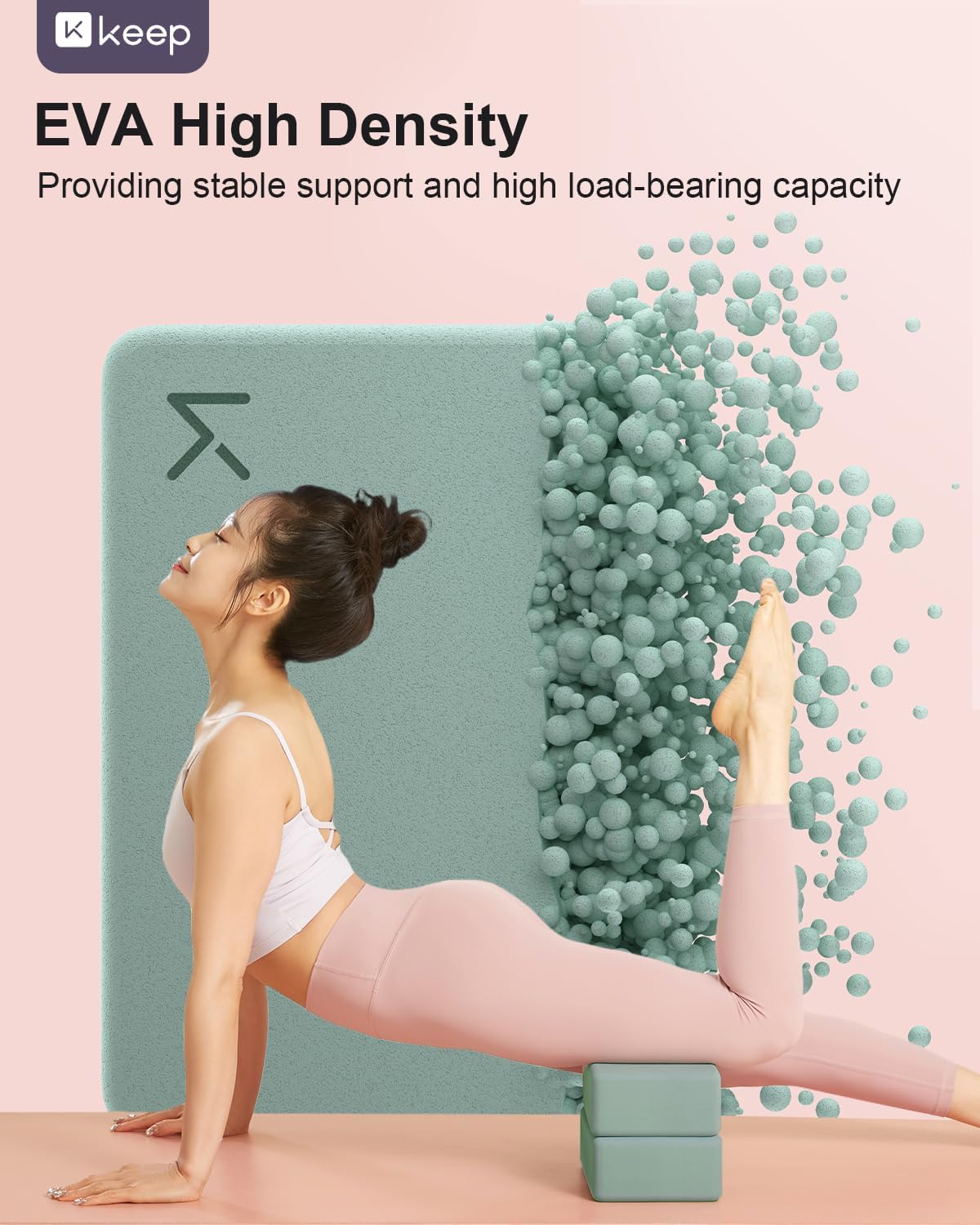 KEEP Yoga Block, High-Density EVA Foam 2 Pack Yoga Block with Non-Slip Textured Surface, Supportive, Lightweight - Ideal for Yoga, Pilates, and Stretching Exercises