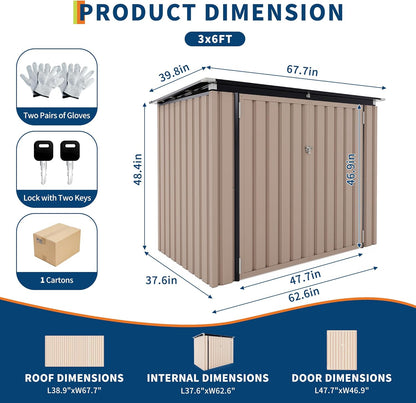 Outdoor Trash Can Storage 2 Binsgarbage Bin Storage Shed, 3x6 FT Garbage Bin Storage Shed with Chain Lid, Metal Outdoor Storage for Garden, Backyard, Lawn and Patio