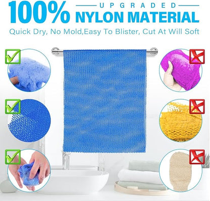 UJFQBH 6 Pieces African Bath Sponge African Net Long Net Bath Sponge Exfoliating Shower Body Scrubber Back Scrubber Skin Smoother,Great for Daily Use (Pink, Yellow, Purple, Blue, Black, Off-White)